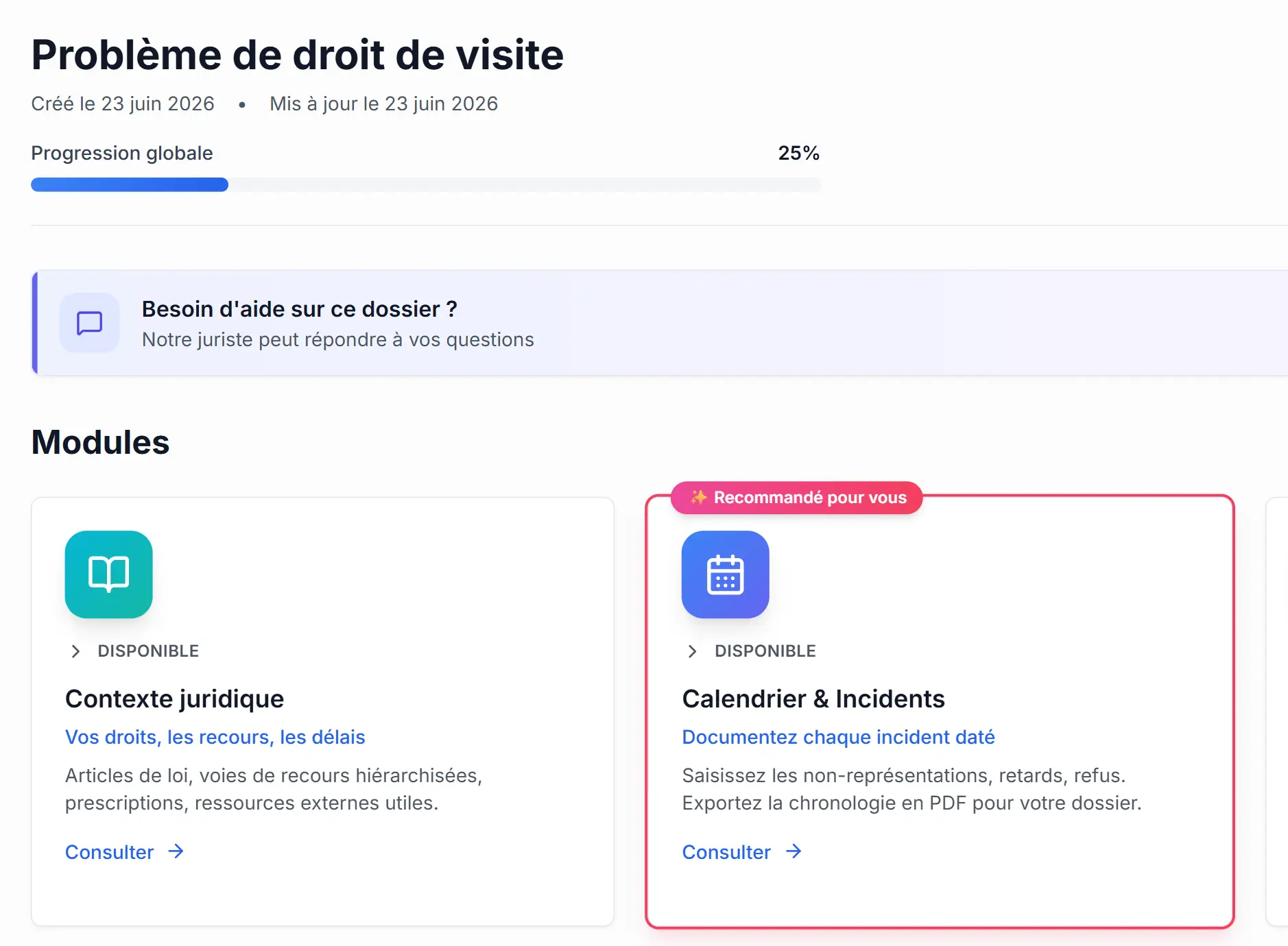 Capture d'écran Famileasy - Droit de visite non respecté ?