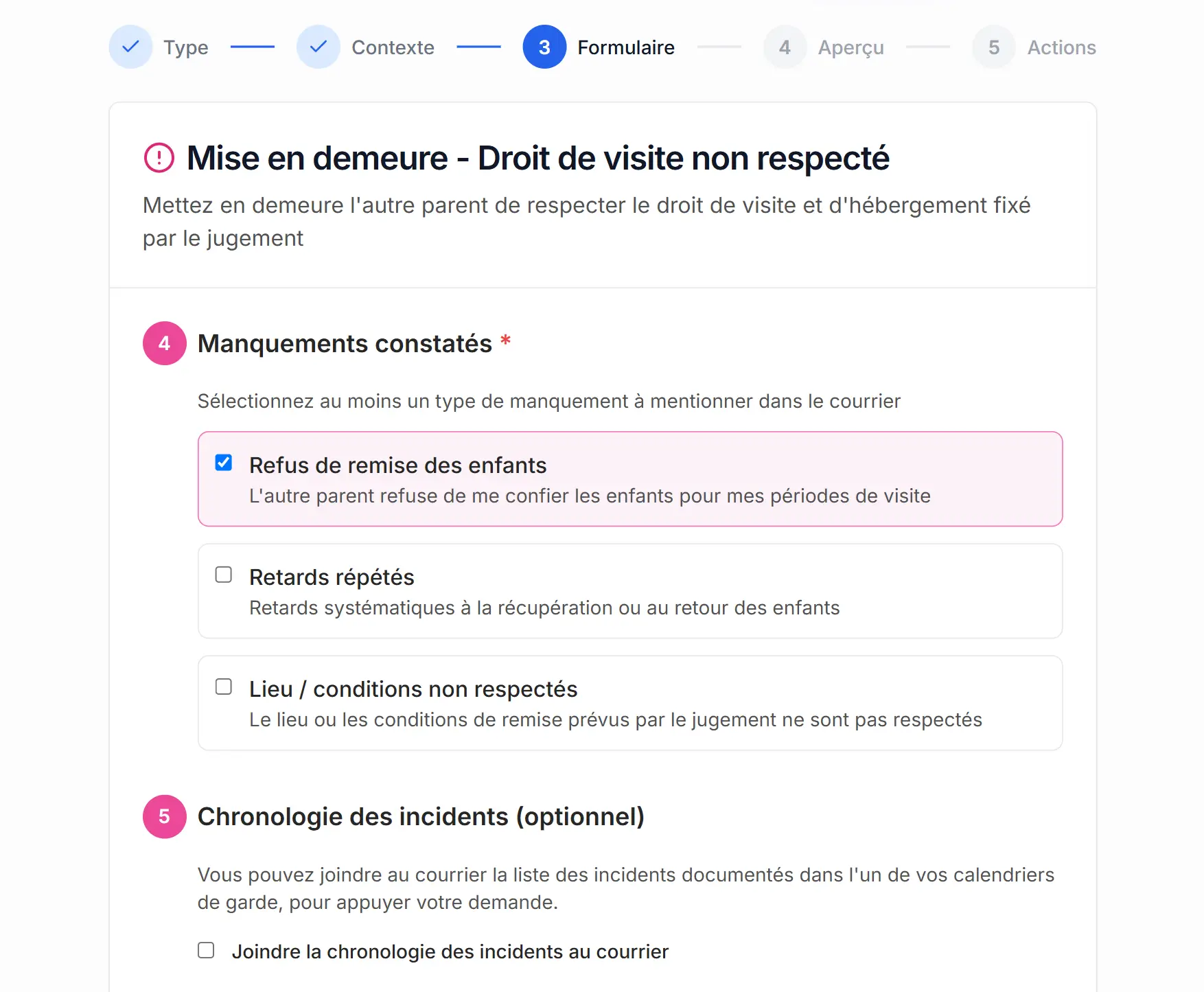 Capture d'écran Famileasy - Mise en demeure droit de visite