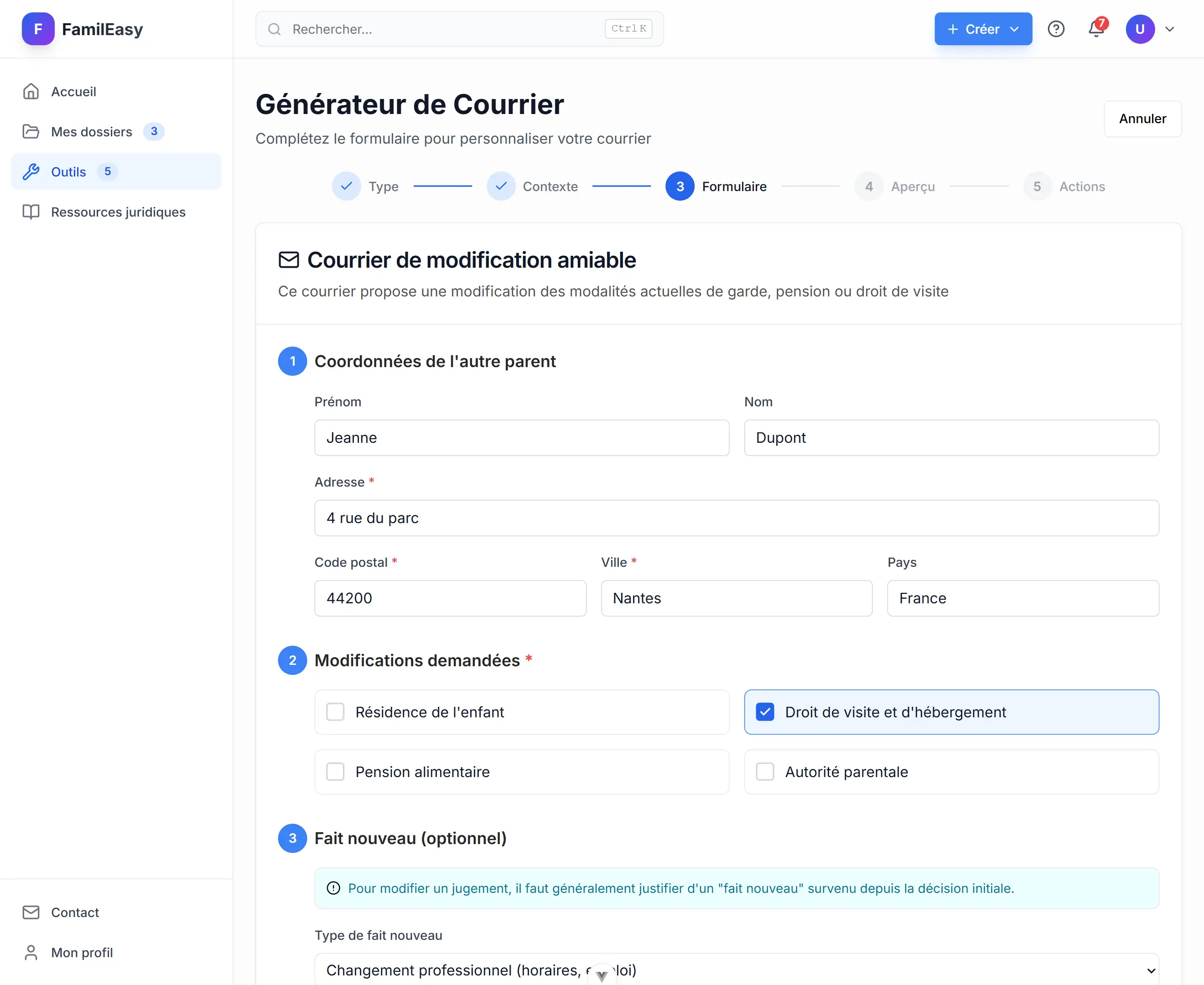 Capture d'écran Famileasy - Rédigez votre courrier de tentative amiable